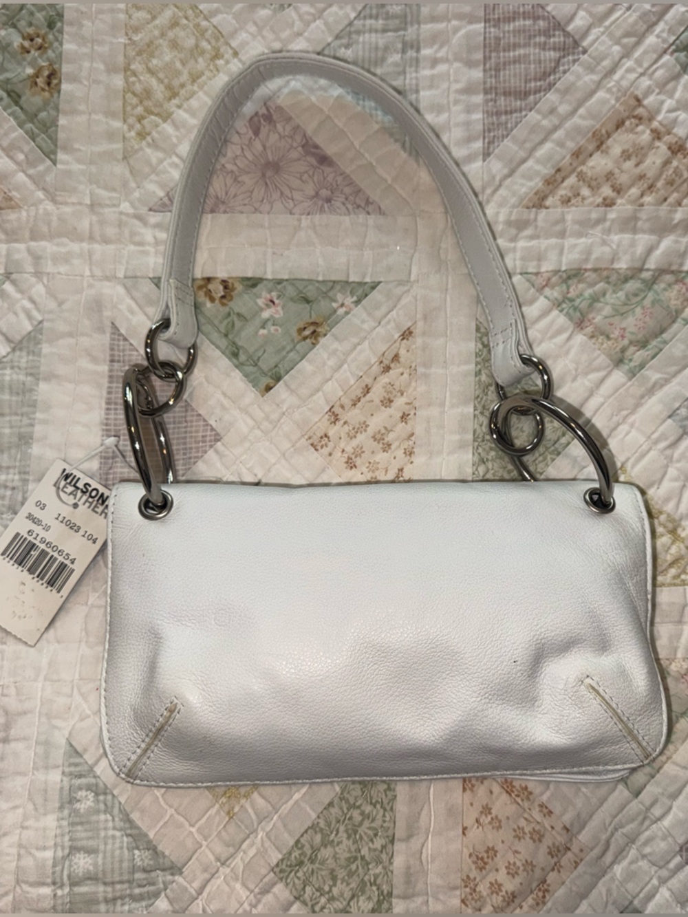 NWT Wilsons Leather White Shoulder Bag Y2K Minimalist Silver Hardware